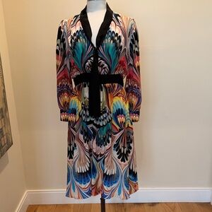 MARY KATRANTZOU Vibrant Long Sleeve Silk Dress with Black Accents
